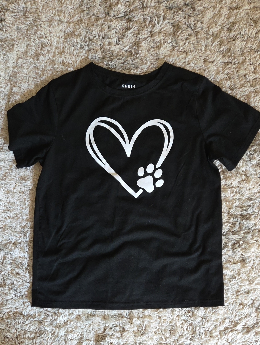 SHEIN Black Tee with White Heart & Paw Graphic